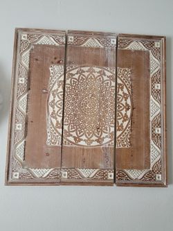 🤎 Large Carved Wood Floral Wall Art — Set of 3