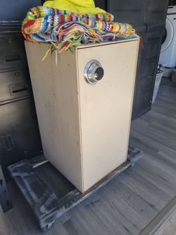 Metal combination safe with lock.