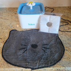 Veken Pet Drinking Fountain w/ Mat & NEW Filter
