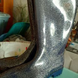 Boots Tall, Blue Sparkly Size 9 