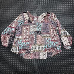 By Together Patchwork Blouse Boho Indie Floral Festival Maximalism Womens S/M