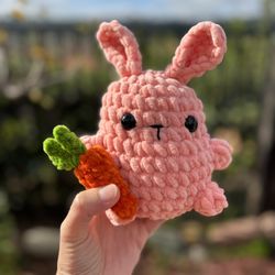 Pink Bunny With Carrot 🥕 Handmade 🧶 Crochet 🧶 Plushie 