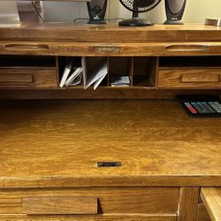 Quarter Sawn Oak Roll Top Desk W/Leather Chair 