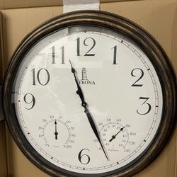 24" Indoor/Outdoor Clock W/ Thermometer& Humidity