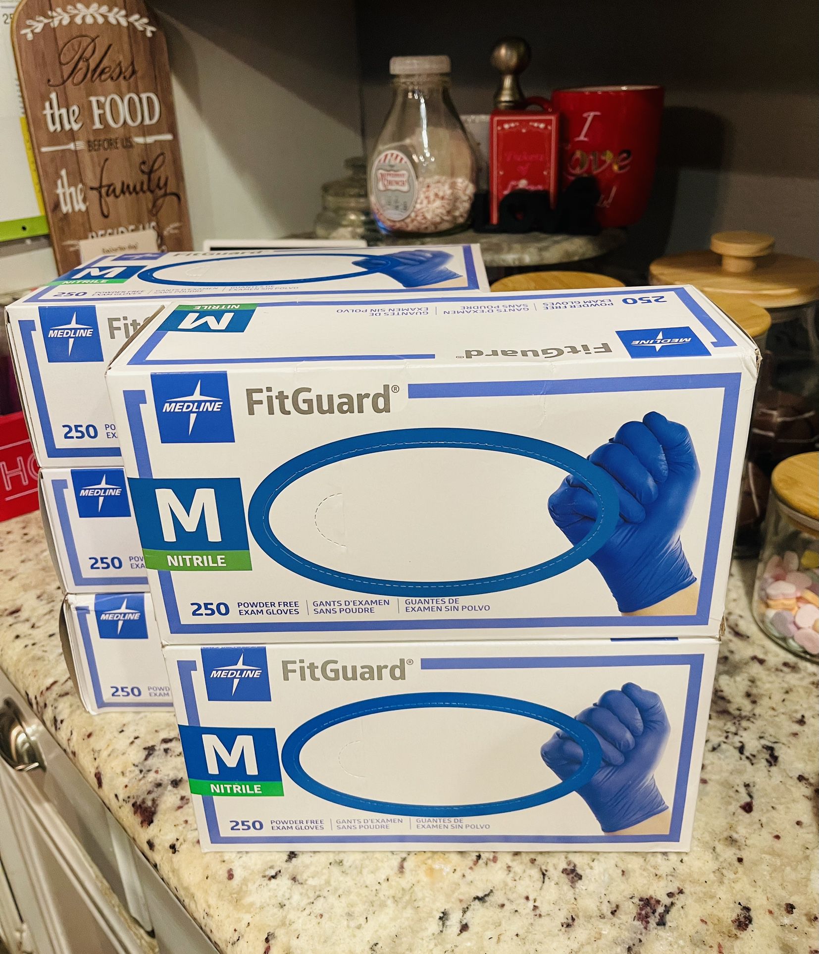 Medline FitGuard Powder-Free Nitrile Dark Blue Exam Gloves, Size Medium, Box of 250 K