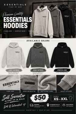 ESSENTIALS Fear of God Hoodie – $50 | XS–XXL | 3 Colors