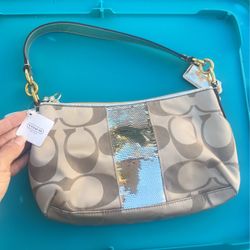 NWT Brand New Coach Sequin Signature Purse Bag With Shoulder Strap