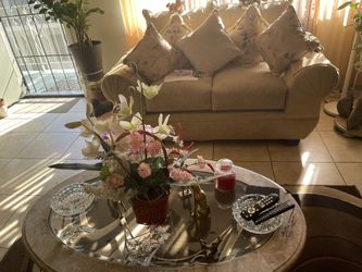 Love Seat Light Brown, Coffee Table & Sitting Chair