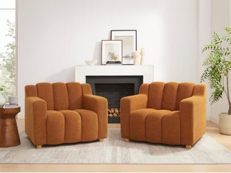 Oversized Orange Boucle Channel Tufted Accent Chairs – Set of 2