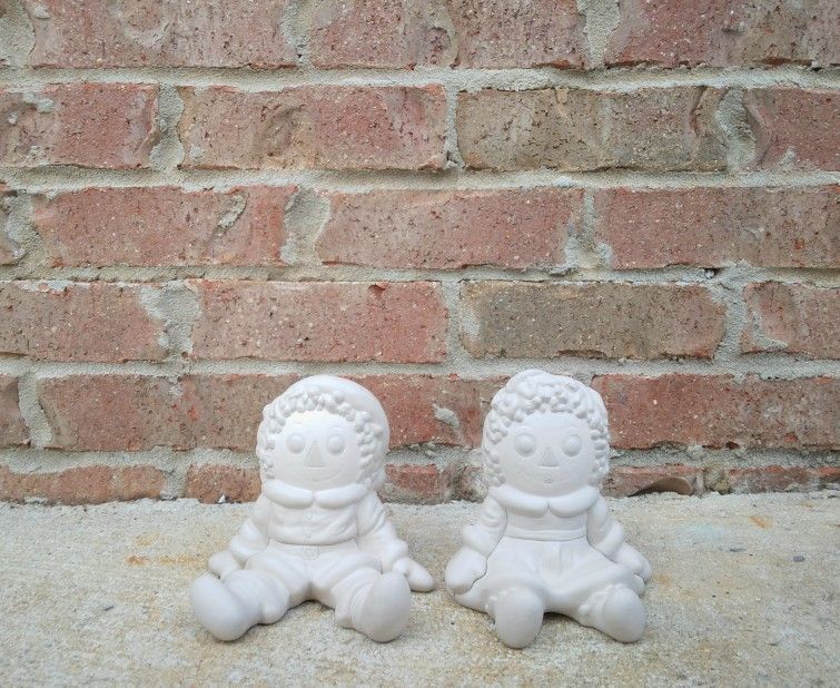 Vintage Bobbs Merrill (Blank) Ceramic Raggedy Ann & Andy Figurines