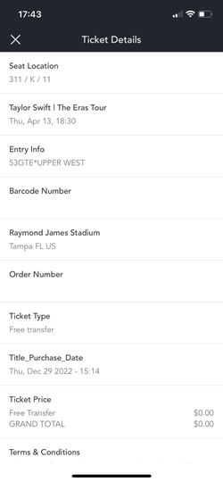 Taylor Swift The Eras Tour Ticket Thumbnail