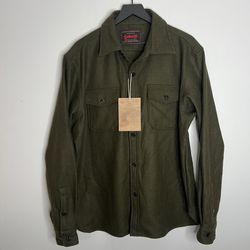 Schott NYC CPO Wool Long Sleeve Button Down Shirt Mens XL Olive Green NWT