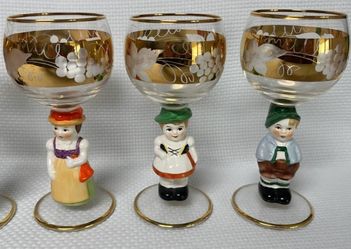 Lot Of 6 Vintage Mid-Century E & AB Wine Goblet Goebel/Hummel Figurine Stems  SET OF 6! EXCELLENT CONDITION 