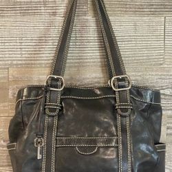 Fossil Distressed Black Leather Tote