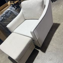 New(With Mismatch Ottoman)Swivel Accent Chair Oversized Arm Chair with Chenille Fabric Comfy Reading Barrel Chair Modern Living Room Chair with Thick 