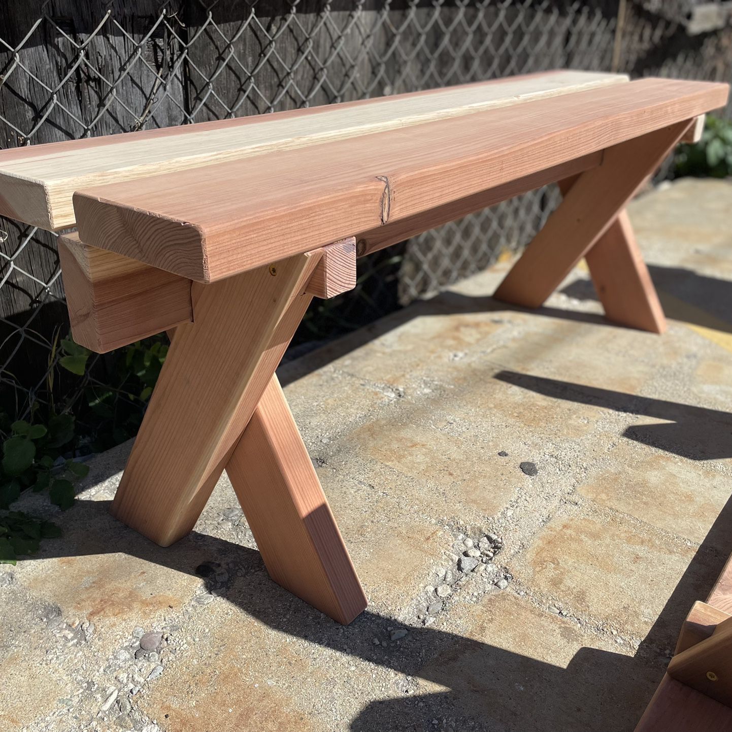 Thick Solid American Redwood Stool And Benches