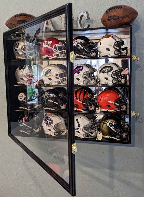 16 Riddell Mini Helmet Helmets Display Case Cabinet Wall Rack 