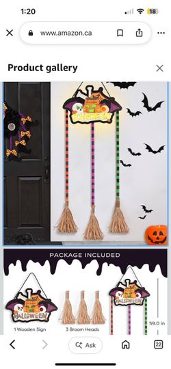 Halloween Decorations - 59" Huge Growing Halloween Broom Parking Sign with 3 Wooden Witch Brooms