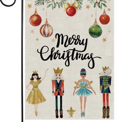 ZAEW Merry Christmas The Nutcracker Garden Flag Xmas Winter Small Burlap 12x18 Inch Vertical Double Sided Outside Yard Holiday Outdoor Farmhouse Decor