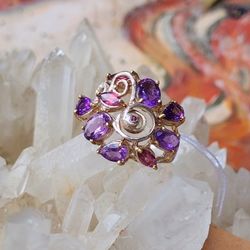 Amethyst And Rhodolite Solid Sterling Silver Ring Size 7.5 