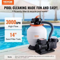 VEVOR Sand Filter Pump for Above Ground Pools, 14-inch, 3000 GPH, 3/4 HP Swimming Pool Pumps System & Filters Combo Set with 6-Way Multi-Port Valve & 