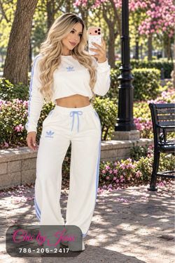 Adidas Two-Piece Tracksuit Set White Blue