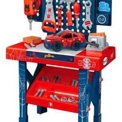 Marvel Spider-Man Tool Bench Playset with Take-Apart Car and 84 Accessories, Ages 3+