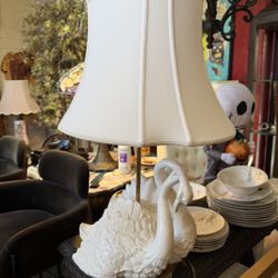 Beautiful Porcelain Glaze, Brass Base, Beautiful Swans Table Lamp