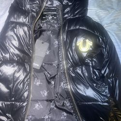 Jet Black True Religion Hooded HS Puffer Jacket