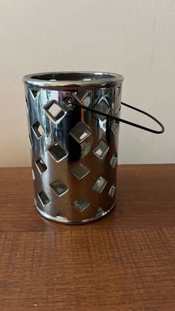 Silver Ceramic Lantern-Style Planter