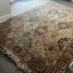 Large 8x12 (7’9” X 11’6”) Vintage-inspired Area Rug- Burgundy, Sage, Neutral.
