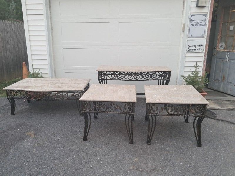 faux marble coffee table, pair of end tables and sofa table Set
