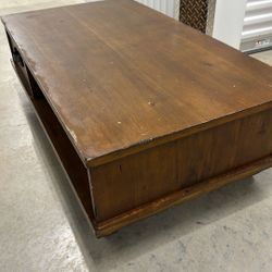 Brown Railroad Coffee Table With Drawer