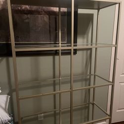 Gold Metal Stand With Glass Shelves