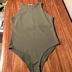 Reoria Size Large Army Green Onsie Bodysuit With Built In Bra Support 