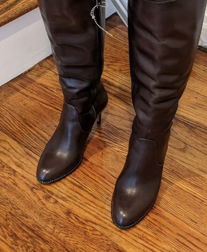 COACH Brown Semi Matt Calf Leather Knee High “Remi” Boots - Size 6, New Without Tags $150
