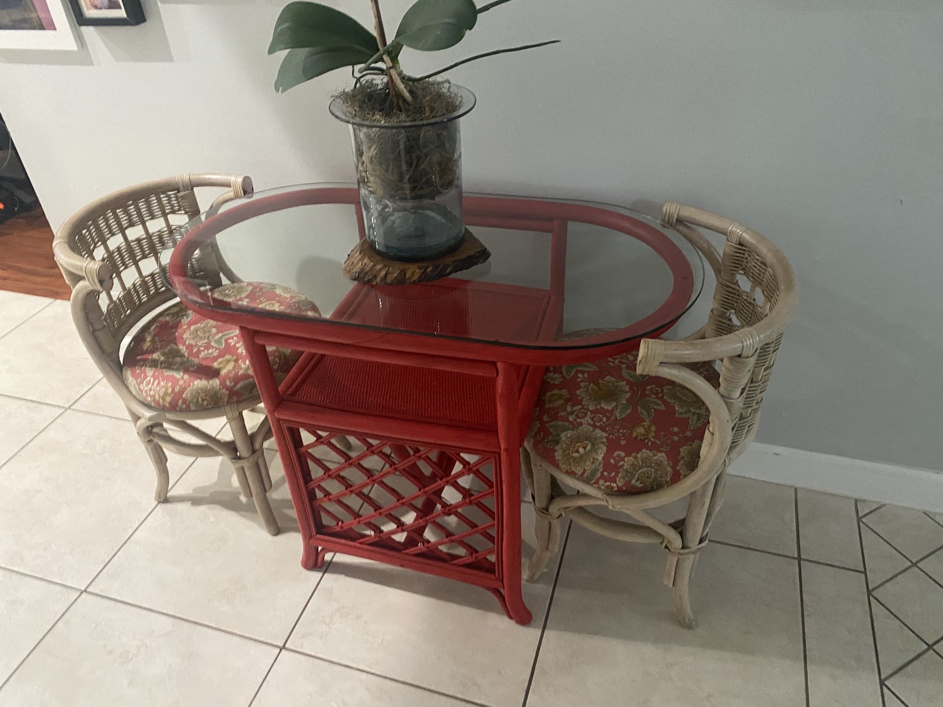 Mid-Century Bamboo Rattan Bistro Set