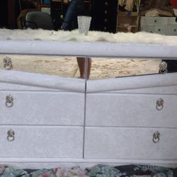 SALE! Lovely Large White Velvet Dresser W/Matching Nightstands $300