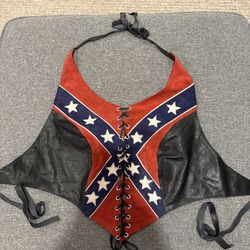 Leather Rebel Flag Halter Top