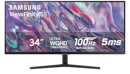 SAMSUNG 34" ViewFinity S50GC Series Ultra-WQHD Monitor, 100Hz, 5ms, HDR10, AMD FreeSync, Eye Care, Borderless Design, PIP, PBP, LS34C502GANXZA, 2023, 