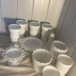 Vintage milk white glass bowls glasses  Anchor Hocking  Fire King MCM  glass ware EACH