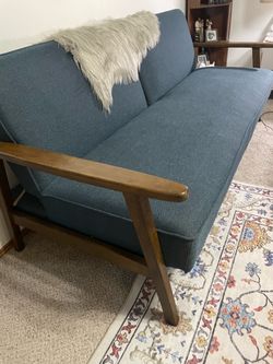 Pending *** Futon Mid-Century Modern Teal Sofa with Wood Frame