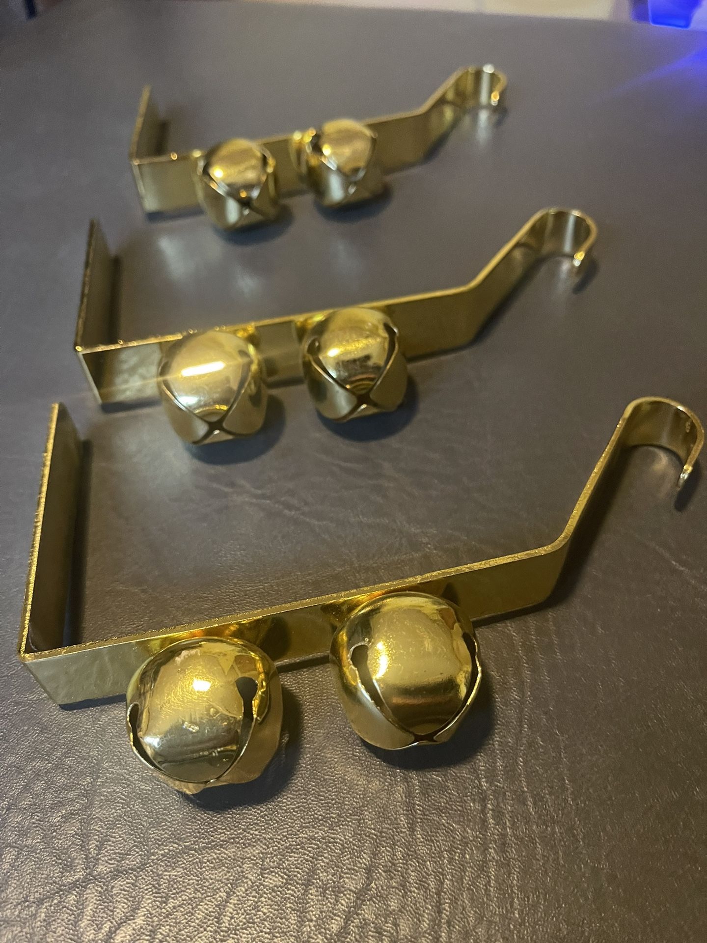 3- Brass Bells Stockings Hangers, Nice ! $5
