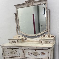 Shabby Chic White Antique Dresser w/Mirror