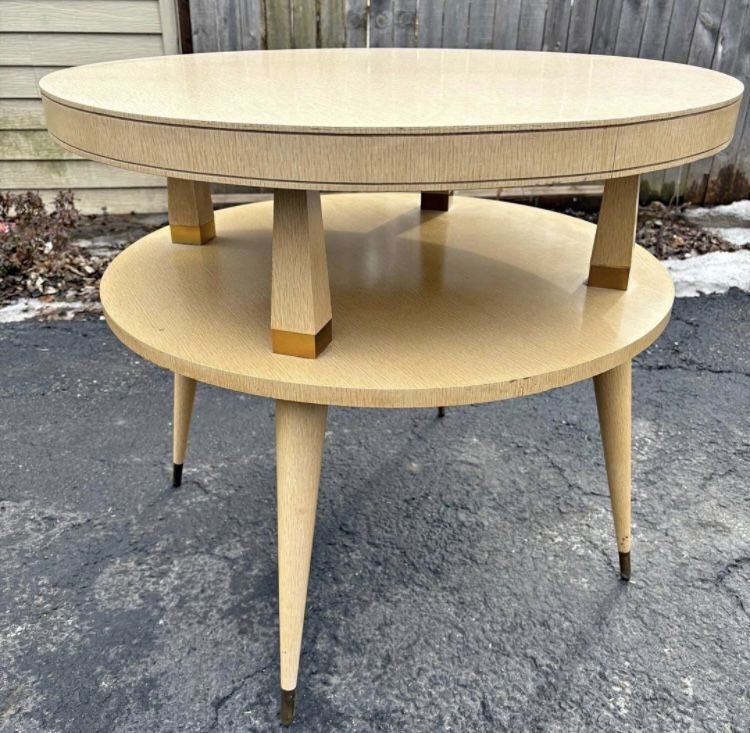 Mid Century 2 Tier Blond Wood and Formica top Side Table