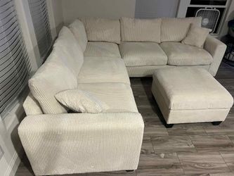 New Sectional Corduroy Sofa Couch with Ottoman! Free Delivery 🚚!
