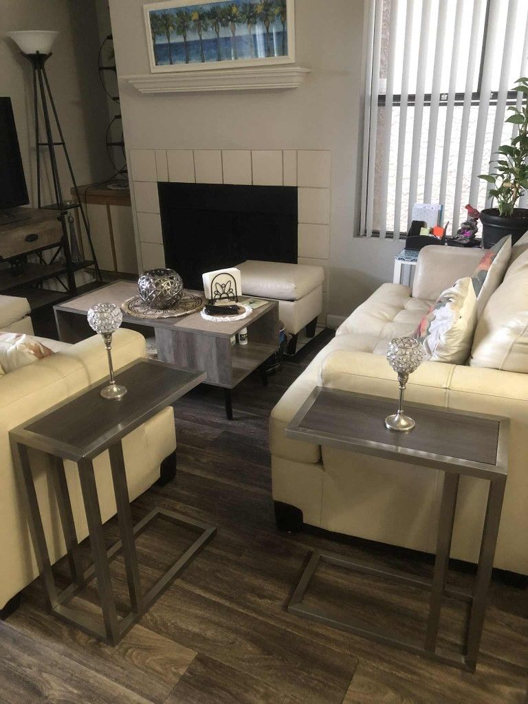 2 Gray With Silver Metal Frame End / Side Tables $ 30 Each