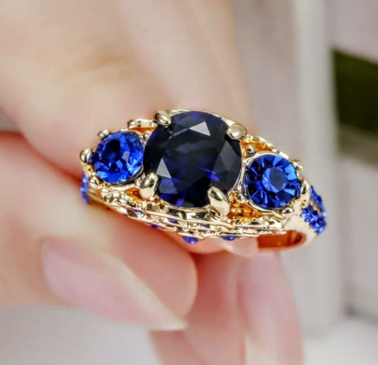 Gold Plated Sapphire Ring Size 6