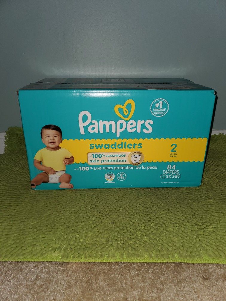 Box 84 Diapers #2 Pampers Swaddlers