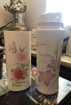 White vase with flowers